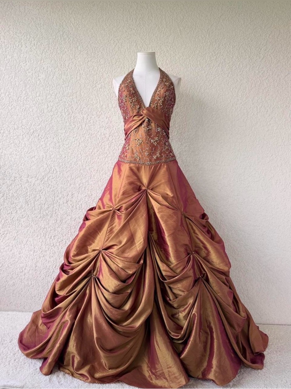 Halter Ball Gown Dress in Copper-Peach